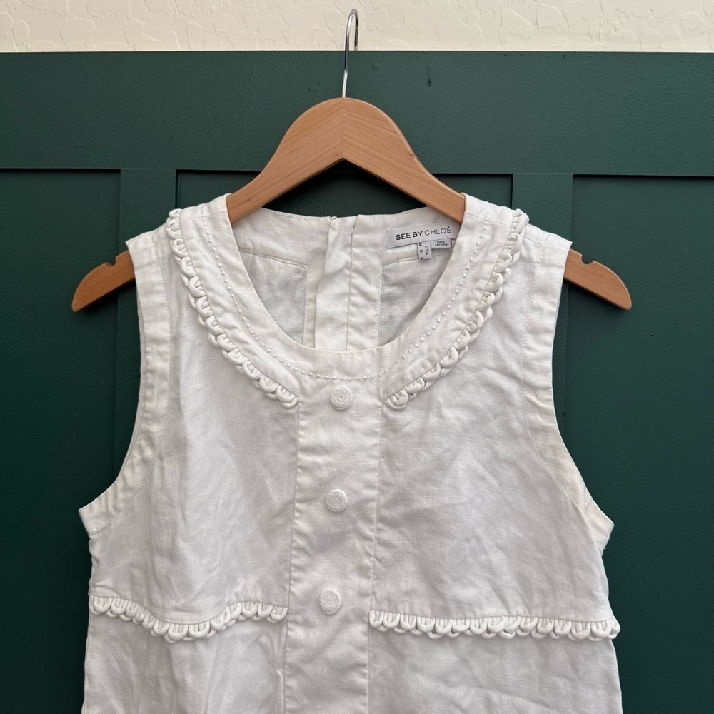 See by Chloe White Sleeveless Linen Flax Dress Nautical A Line - Picture 2 of 10